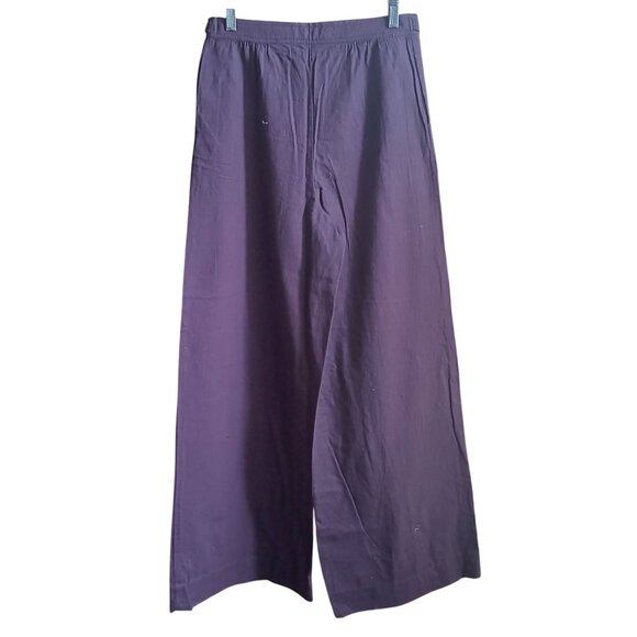 Medium 13-14 Vintage 1970's Ture Boho Wide-Leg Purple Linen Pants Belt Tie India - Picture 3 of 8